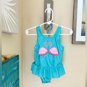 Crown & Ivy Baby Girls Ruffle Flamingos One Piece Swimsuit size 12 months